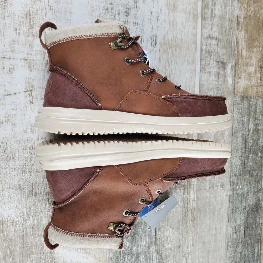 Hey Dude Bradley Classic Tumbled Mens Ankle High Boot Sz 9 Cognac Multi Lace-Up